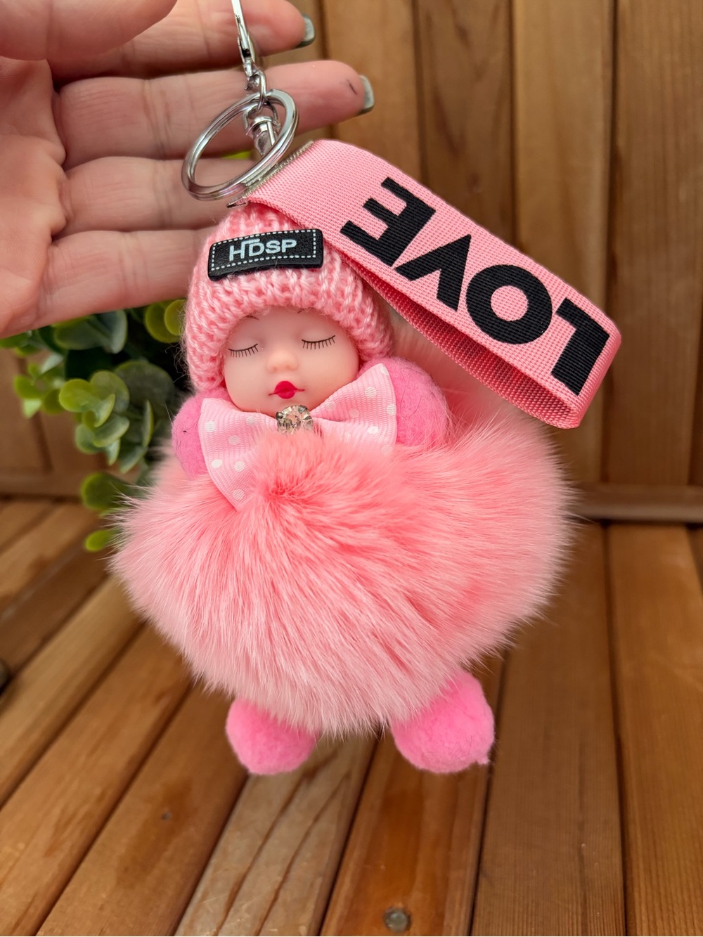 Love Doll Keychain - Barbie Pink, Lilac, Red Fluffy Baby Doll Keyrings, Love Tag - Picture 3 of 4